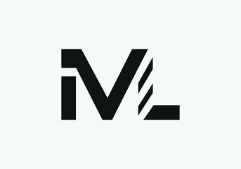 Minimalist line art ML logo, font with black color