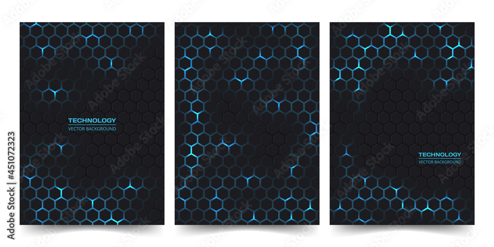 Poster abstract technology cover set with hexagon background. hexagonal high tech brochure design concept c
