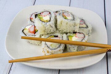 california cheese roll stack on a plate