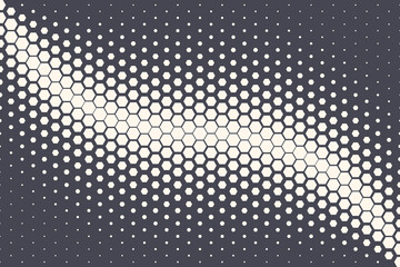 Vector Geometric Halftone Hexagon Shapes Technology Oscillation Wave Abstract Background. Hexagonal Retro Simple Pattern. Minimal 80s Style Dynamic Tech Wallpaper