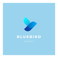 Blue bird sign logo with colorful elements and minimalistic design on bright background