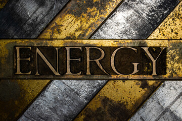 Energy text on vintage textured copper and gold background