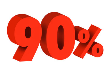 3d illustration five percent red isolated on white background. 3d rendering for advertising. 90% off on sale.