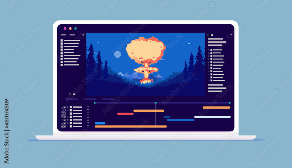 Poster visual effects and motion design software on computer screen - film production and editing on laptop