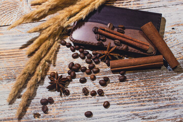 cinnamon sticks and coffee beans