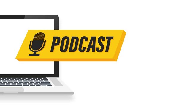 Podcast icon like on air live. Podcast. Badge, icon, stamp, logo. Radio broadcasting or streaming. Motion graphics.