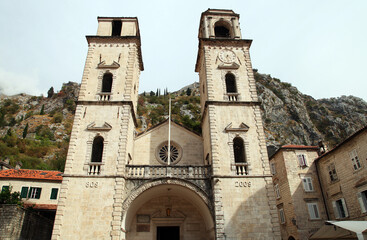 Fototapeta na wymiar Roman Catholic Cathedral of St Tryphon in Kotor, Montenegro. Kotor is part of the UNESCO World Heritage Site.