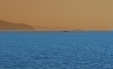 Evening in the Aegean Sea. Sunset. Boat trip near Marmaris. Turkey