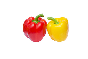 Fresh red and yellow pepper isolated on white background. Sweet bell peppers. Organic vegetables.