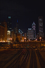 Fototapeta na wymiar Late-night cityscape in Downtown Chicago, Illinois