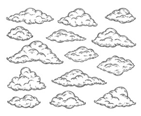 Sketch set with clouds. Vector hand drawn design