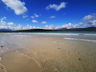 Scottish white sandy beach and clouds