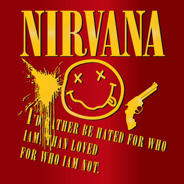 Nirvana Band Poster Handgun And Bloods Gradient Flat Vector Red Background