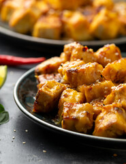 Mango Sticky tofu with jasmine rice and Thai basil