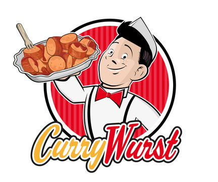 currywurst restaurant logo retro cartoon