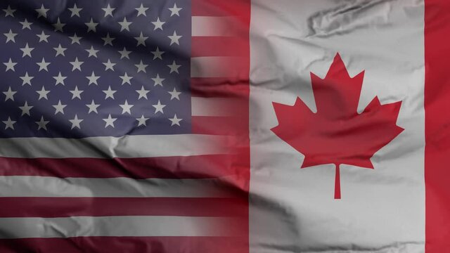 United States and Canada flag seamless closeup waving animation. United States and Canada Background. 3D render, 4k resolution