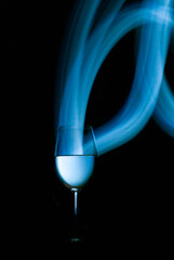 glass object with abstract and futuristic neon color and glowing lights for bar or cocktail