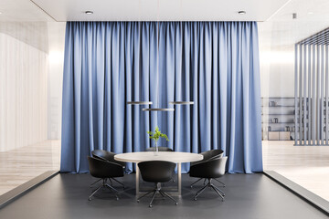 Modern meeting room interior with curtains. Corporate concept. 3D Rendering.