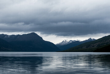 Lapataia bay landscape, Tierra del Fuego. Landscape of the Atlantic Ocean in Ushuaia, Argentina  landmark.