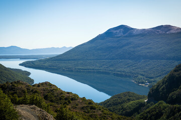 Lapataia bay landscape, Tierra del Fuego. Landscape of the Atlantic Ocean in Ushuaia, Argentina  landmark.