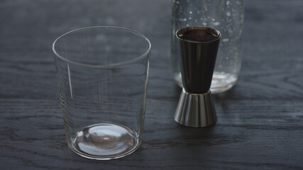 Making non alcohol spritz drink in a tumbler glass