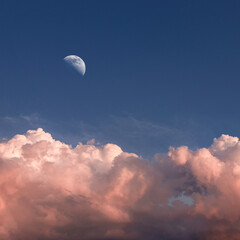 Fototapeta na wymiar First Quarter Moon Above the Clouds