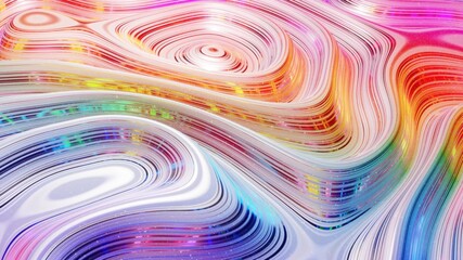 3d rendering abstract background. Beautiful iridescent wavy surface of liquid with pattern, gradient color and flow waves on it. Rainbow glossy and matt fluid. Creative bright bg