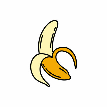 banana doodle icon, vector color line illustration