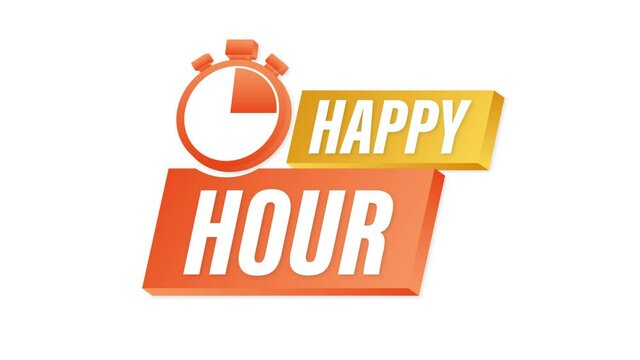 Happy hour on white background. Sale banner badge. Banner design. Motion graphics.