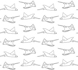 Vector seamless pattern of hand drawn doodle sketch skate fish devil fish isolated on white background