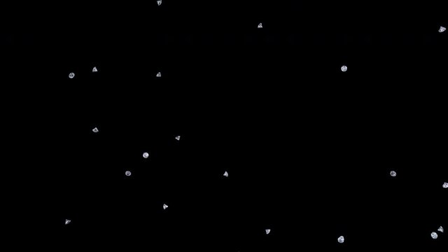 Shiny diamonds exploding on transparent alpha channel background.