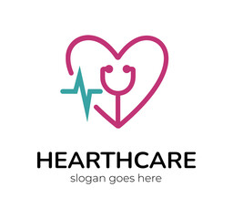 Medicine center logo with beating heart. Vector image.