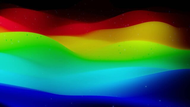 Abstract 3D surface with beautiful waves, luminous sparkles and bright color gradient, colors of rainbow. Waves run on matte surface with inner glow and glitter. 4k looped animation