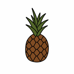 pineapple doodle icon, vector color line illustration