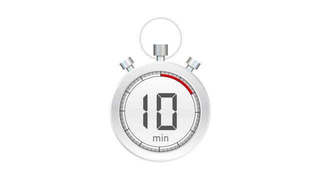 The 10 minutes, stopwatch icon. Stopwatch icon in flat style. Motion graphics.