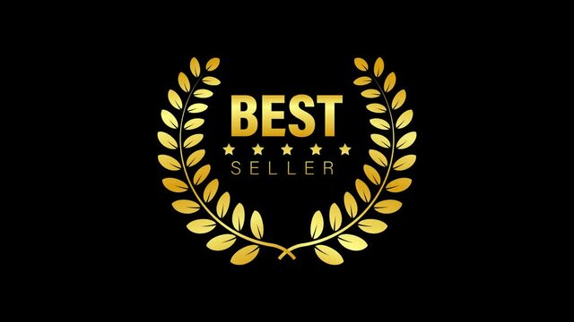 Best Seller Gold sign with laurel. Motion graphics.