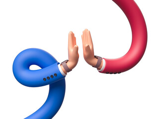 3d illustration. Funny cartoon characters spiral hand clap their. Business clip art isolated on white background. Cartoon character hands prayer gesture. Agreement concept