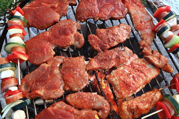 grill, grillowana kartkóweczka, szaszłyki, grilled pork neck and skewers