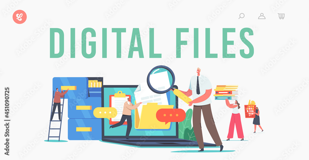 Poster digital files landing page template. electronic document organization. computer data archive storage