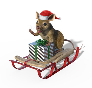 Christmas Mouse on Sled