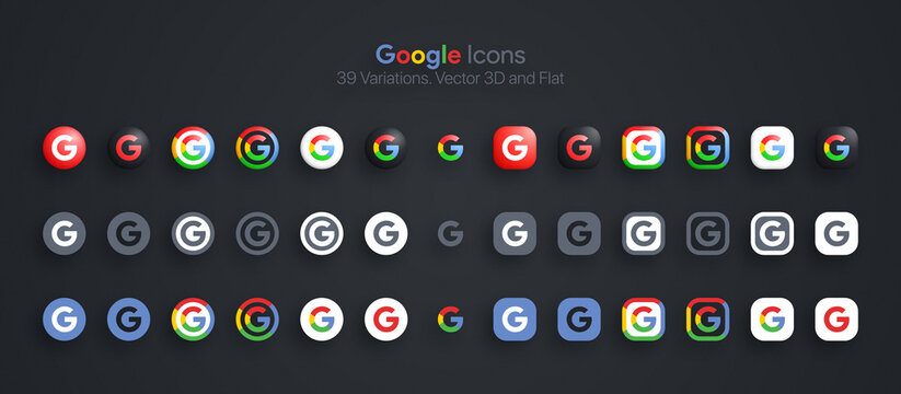 Google Icons Vector Set Modern 3D And Flat In Different Variations. Search System Service Google Logo Icon