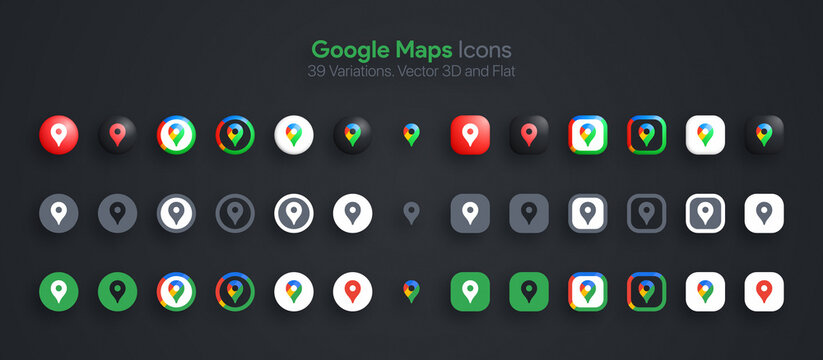 Google Maps Icons Vector Set Modern 3D And Flat In Different Variations. Google Map Service And GPS Navigation Google Maps Logo Icon