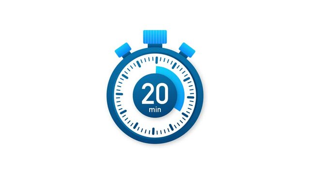 The 20 minutes, stopwatch icon. Stopwatch icon in flat style. Motion graphics.