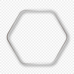 Silver glowing rounded hexagon frame with shadow