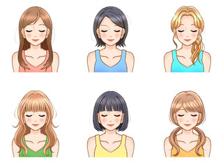 女性の髪型イラスト素材セット2