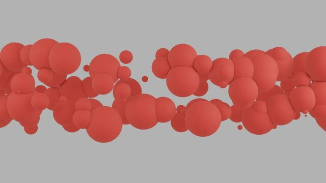 Abstract 3D rendered red balls in a line on a white background. Simple motion graphic futuristic concept