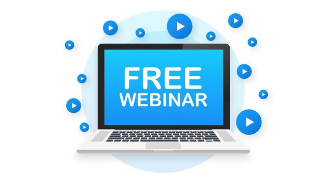 Free Webinar Icon, flat design style with red play button. Motion graphics.