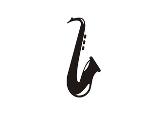 Saxophone simple illustration in black and white.