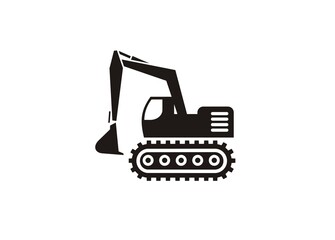 Excavator vehicle. Simple illustration in black and white.