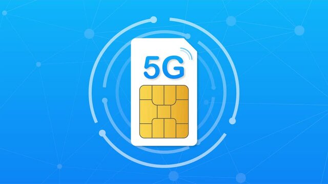 5G Sim Card. Mobile telecommunications technology symbol. Motion graphics.